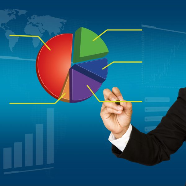 Businessman hand write graph isolated on white